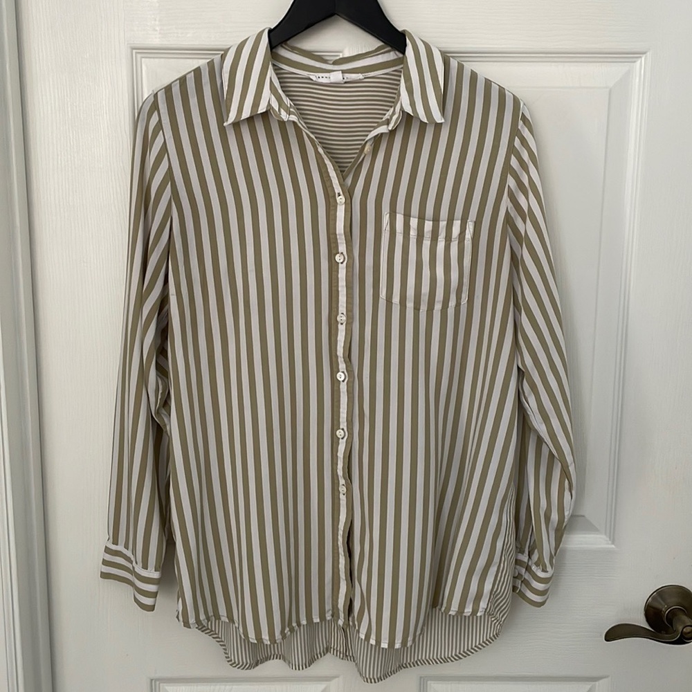 Jane and Delancey striped dropped shoulder button down shirt